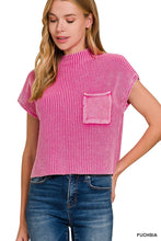Load image into Gallery viewer, Washed Mock Neck Short Sleeve Cropped Sweater