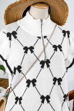 Load image into Gallery viewer, Fashion-W Preppy Vibes Bow Print Zipped Collar Sweater Tee
