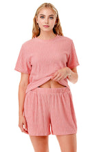 Load image into Gallery viewer, Solid color waved monochrome round neck top with shorts set
