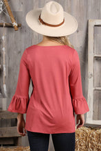 Load image into Gallery viewer, CWTTL1401-P_3/4 SLEEVE WITH NECK STRING DETAILED TOP