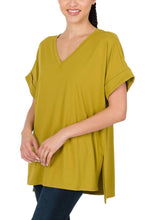 Load image into Gallery viewer, Brushed Dty Rolled Short Sleeve V Neck Top