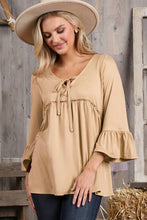 Load image into Gallery viewer, CWTTL1401-P_3/4 SLEEVE WITH NECK STRING DETAILED TOP