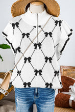 Load image into Gallery viewer, Fashion-W Preppy Vibes Bow Print Zipped Collar Sweater Tee
