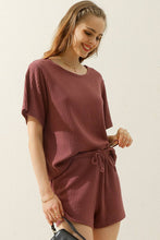 Load image into Gallery viewer, CWSTB274_SOLID WAFFLE KNIT TEE TOP &amp; DRAWSTRING WAIST SHORTS
