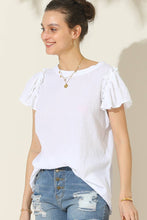 Load image into Gallery viewer, CWTBLS203_R NECK FRILL SHORT SLEEVE BLOUSE TOP