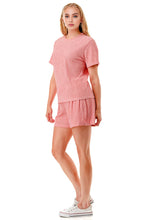 Load image into Gallery viewer, Solid color waved monochrome round neck top with shorts set