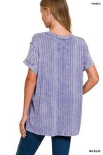 Load image into Gallery viewer, Acid Washed Ribbed Short Sleeve Boat-neck Top
