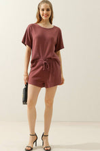 Load image into Gallery viewer, CWSTB274_SOLID WAFFLE KNIT TEE TOP &amp; DRAWSTRING WAIST SHORTS