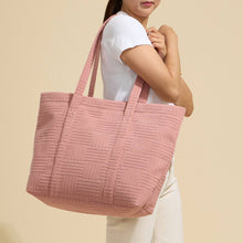 Load image into Gallery viewer, Luxe Terry Irregular Grid Pattern Tote Bag - Beach Bag