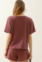Load image into Gallery viewer, CWSTB274_SOLID WAFFLE KNIT TEE TOP &amp; DRAWSTRING WAIST SHORTS