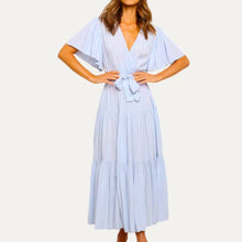 Load image into Gallery viewer, Classic Forever V-Neck Short Sleeve Belted Tiered Midi Dress