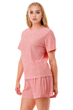 Load image into Gallery viewer, Solid color waved monochrome round neck top with shorts set