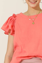 Load image into Gallery viewer, CWTBLS203_R NECK FRILL SHORT SLEEVE BLOUSE TOP