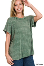 Load image into Gallery viewer, Acid Washed Ribbed Short Sleeve Boat-neck Top