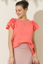 Load image into Gallery viewer, CWTBLS203_R NECK FRILL SHORT SLEEVE BLOUSE TOP