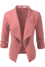 Load image into Gallery viewer, CWOBL091_Casual Work Ruched 3/4 Slv Open Front Blazer Jacket