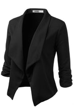Load image into Gallery viewer, CWOBL091_Casual Work Ruched 3/4 Slv Open Front Blazer Jacket