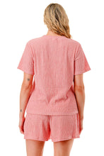 Load image into Gallery viewer, Solid color waved monochrome round neck top with shorts set