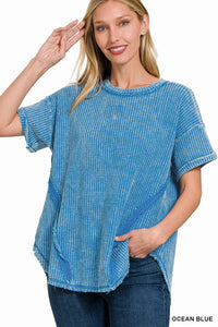 Washed Baby Waffle Short Sleeve Top