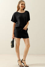 Load image into Gallery viewer, CWSTB274_SOLID WAFFLE KNIT TEE TOP &amp; DRAWSTRING WAIST SHORTS