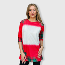 Load image into Gallery viewer, Buffalo Plaid Red Green Raglan Blank Faux Bleached Top (Red)