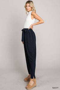 Linen Blend Comfy Crop Women's Pants NAVY