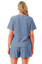 Load image into Gallery viewer, Solid color waved monochrome round neck top with shorts set