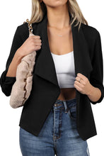 Load image into Gallery viewer, CWOBL091_Casual Work Ruched 3/4 Slv Open Front Blazer Jacket