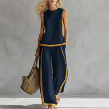 Load image into Gallery viewer, Sleeveless Contrast Vest Wide Leg Pants Set