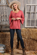 Load image into Gallery viewer, CWTTL1401-P_3/4 SLEEVE WITH NECK STRING DETAILED TOP