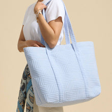 Load image into Gallery viewer, Luxe Terry Irregular Grid Pattern Tote Bag - Beach Bag