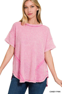 Washed Baby Waffle Short Sleeve Top