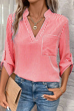 Load image into Gallery viewer, CWTDSS0044_WOMEN&#39;S V-NECK STRIPED PRINTED MID-SLEEVE SHIRT