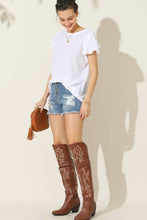 Load image into Gallery viewer, CWTBLS203_R NECK FRILL SHORT SLEEVE BLOUSE TOP