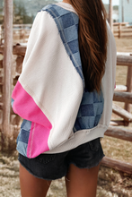 Load image into Gallery viewer, Fashion-W Checkered Denim Exposed Seam Patch Sweatshirt