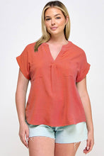 Load image into Gallery viewer, Plus Size Top - Button Down with Dolman Short Sleeve SS2536