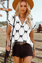 Load image into Gallery viewer, Fashion-W Preppy Vibes Bow Print Zipped Collar Sweater Tee