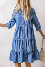 Load image into Gallery viewer, Button ruffles denim shirt dress