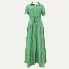 Load image into Gallery viewer, Classic Striped Print Collared Neck Short Sleeve Maxi Dress