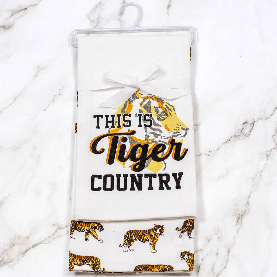 Tiger Country Hand Towel   White/Black/Dark Orange   20x28   Set of 2