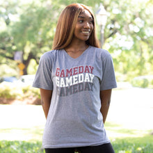 Load image into Gallery viewer, Game Day Wave V-Neck T-Shirt   Gray/White/Maroon   -Asst.: Large