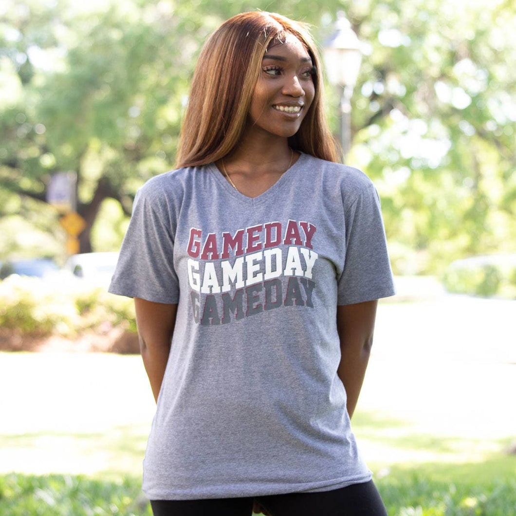 Game Day Wave V-Neck T-Shirt   Gray/White/Maroon   -Asst.: Large