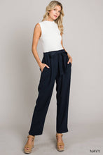 Load image into Gallery viewer, Linen Blend Comfy Crop Women&#39;s Pants NAVY