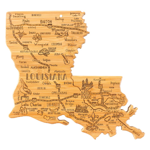 Totally Bamboo Destination Louisiana State Shaped Serving and Cutting Board, Includes Hang Tie for Wall Display