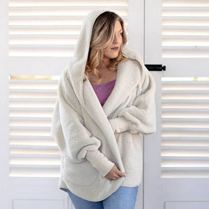 Andes Sherpa Open Front Hooded Cardigan   Natural   One Size