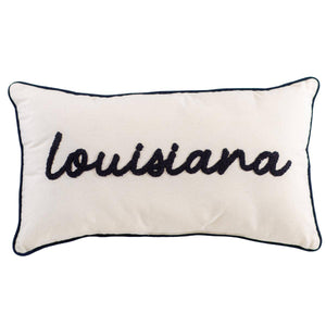 Louisiana Embroidered Pillow   Soft White plus color   12.5x22.5